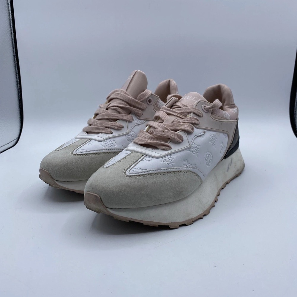 GUESS Luchia Sneakers Womens 9 Neapolitan Pink Brown Cream Logo Lace Up